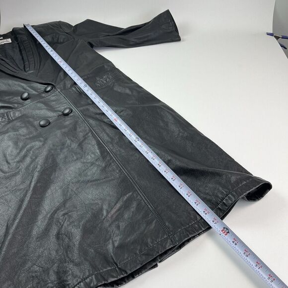 Vintage Donna Pelle Long Leather Trench Coat Sz L Black Y2K 90s Grunge Goth - Picture 6 of 14